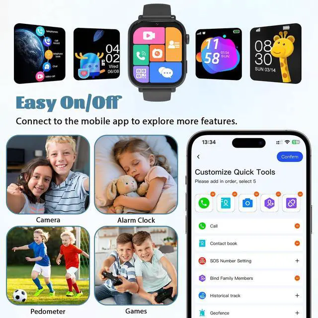 Alt view image 7 of 7 - 4G Kids Smart Watch for Boys Girls with GPS Tracker, SOS, Two Way Call Video Calling Voice Chat,School Mode, Alarm Clock,Safe Zones,Pedometer,Stopwatch,Games Children Smartwatch for 4-12 (4G Blac)