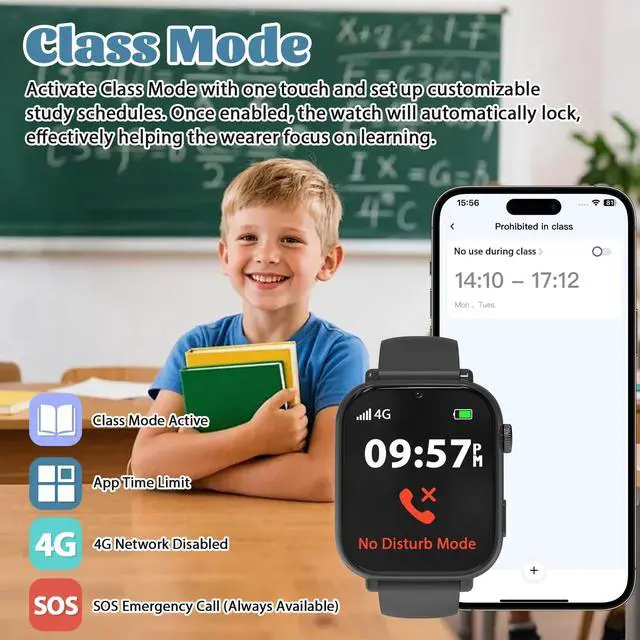 Alt view image 6 of 7 - 4G Kids Smart Watch for Boys Girls with GPS Tracker, SOS, Two Way Call Video Calling Voice Chat,School Mode, Alarm Clock,Safe Zones,Pedometer,Stopwatch,Games Children Smartwatch for 4-12 (4G Blac)