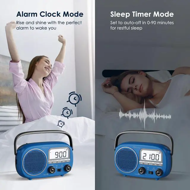 Alt view image 4 of 7 - Portable AM FM Rechargeable Bluetooth Radio with Clock | AC Power/ AA Batteries/ Rechargeable Battery Radio, Alarm Clock, Sleep Timer, Clear Lcd Display For Seniors,Home,Kitchen