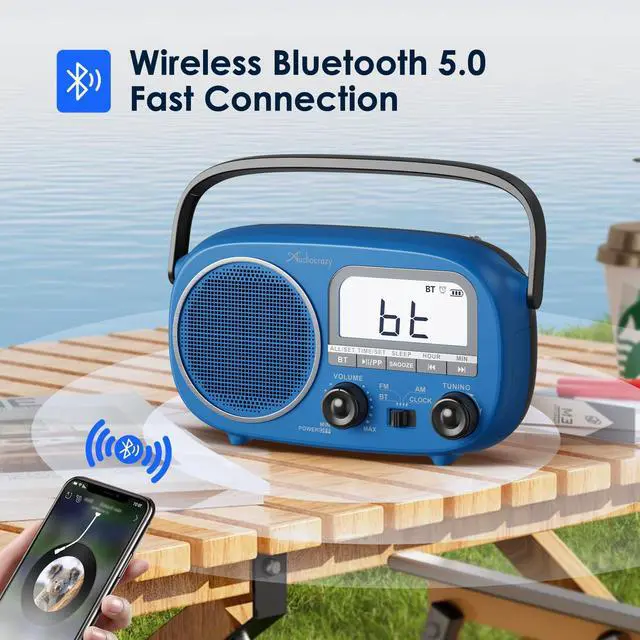 Alt view image 5 of 7 - Portable AM FM Rechargeable Bluetooth Radio with Clock | AC Power/ AA Batteries/ Rechargeable Battery Radio, Alarm Clock, Sleep Timer, Clear Lcd Display For Seniors,Home,Kitchen
