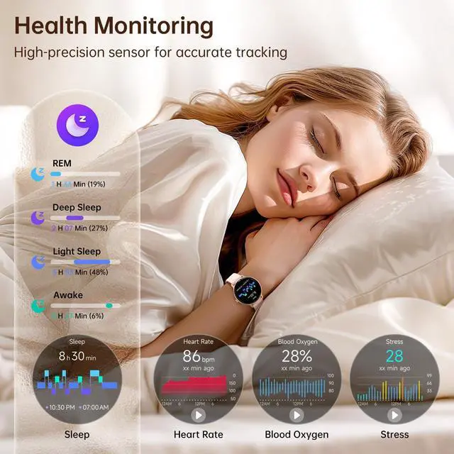 Alt view image 4 of 7 - Smart Watch for Women, 1.27" HD AMOLED Smartwatch (Answer/Call) for iPhone/Android/Samsung, Fitness Tracker with 120+ Sport Modes, Heart Rate/Sleep/Health Monitor, IP68 Waterproof, 2 Bands