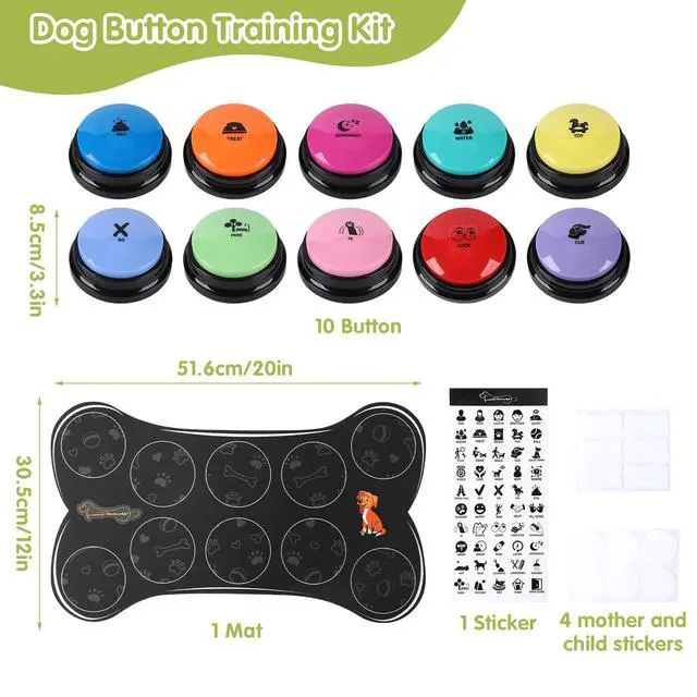 Alt view image 2 of 7 - Dog Buttons for Communication 10 Dog Talking Buttons Starter Set 30S HD Recordable Training Buttons with Waterproof Anti-Slip Mat + 50 Scene Stickers