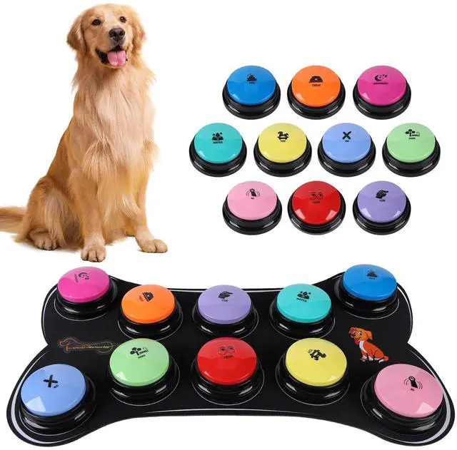 Main image of Dog Buttons for Communication 10 Dog Talking Buttons Starter Set 30S HD Recordable Training Buttons with Waterproof Anti-Slip Mat + 50 Scene Stickers