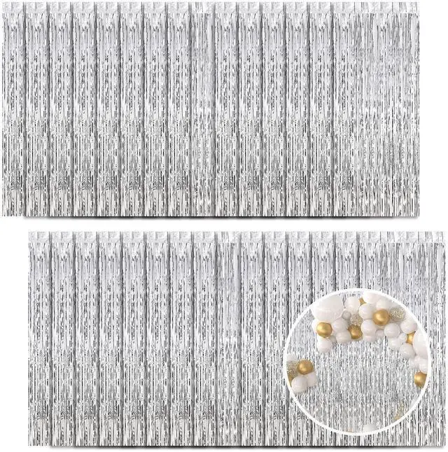 Main image of 30 Pack Silver Foil Fringe Curtain Backdrop, 3.3x8.2 Feet Metallic Tinsel Streamer Curtains Photo Booth Props for Birthday/Wedding/Bachelorette/Baby Shower/Christmas/New Year/Disco Party Decorations