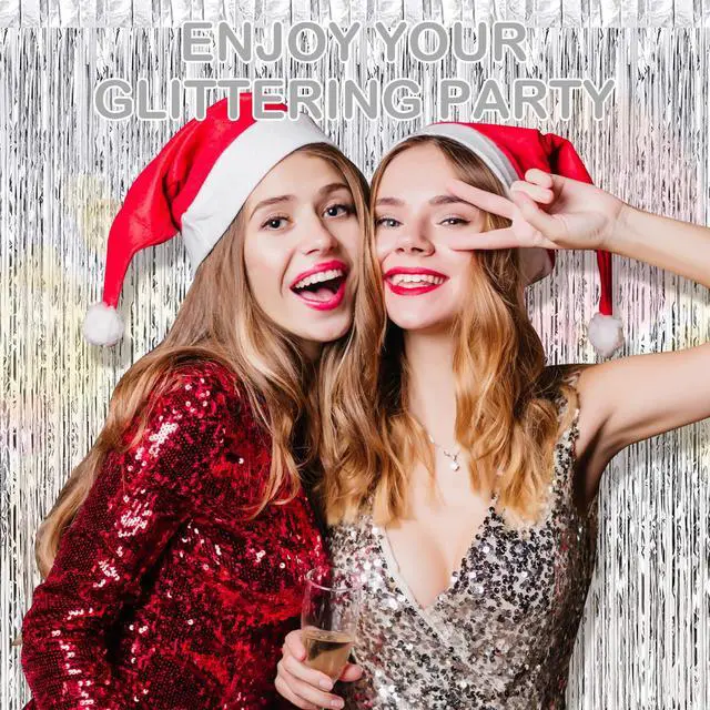 Alt view image 4 of 7 - 30 Pack Silver Foil Fringe Curtain Backdrop, 3.3x8.2 Feet Metallic Tinsel Streamer Curtains Photo Booth Props for Birthday/Wedding/Bachelorette/Baby Shower/Christmas/New Year/Disco Party Decorations