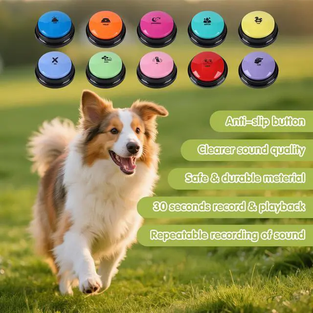 Alt view image 4 of 7 - Dog Buttons for Communication 10 Dog Talking Buttons Starter Set 30S HD Recordable Training Buttons with Waterproof Anti-Slip Mat + 50 Scene Stickers