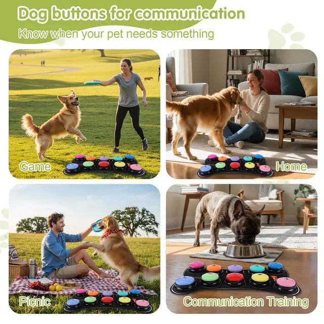 Alt view image 7 of 7 - Dog Buttons for Communication 10 Dog Talking Buttons Starter Set 30S HD Recordable Training Buttons with Waterproof Anti-Slip Mat + 50 Scene Stickers