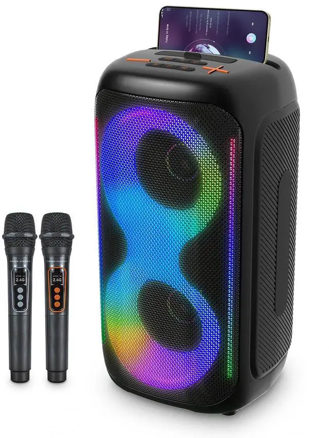Main image of GKD40 Portable Karaoke Machine for Kids & Adults, Bluetooth Speaker with PA System, 2 Wireless Rechargeable Microphones, LED Party Speaker with 4' Woofers & LED Light for Home, Outdoor Party & Singing