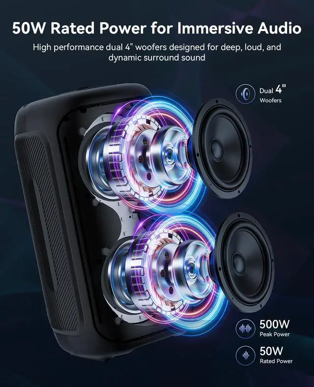Alt view image 2 of 7 - GKD40 Portable Karaoke Machine for Kids & Adults, Bluetooth Speaker with PA System, 2 Wireless Rechargeable Microphones, LED Party Speaker with 4' Woofers & LED Light for Home, Outdoor Party & Singing
