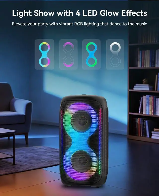 Alt view image 5 of 7 - GKD40 Portable Karaoke Machine for Kids & Adults, Bluetooth Speaker with PA System, 2 Wireless Rechargeable Microphones, LED Party Speaker with 4' Woofers & LED Light for Home, Outdoor Party & Singing