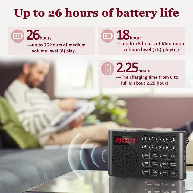 Alt view image 2 of 7 - KJV Audio Bible Player for Seniors & Blind, Portable Talking Bible | King James Version Electronic Bible, Old & New Testament, 26H Playtime, Quick Navigation, Displays Real-time Power for Gift