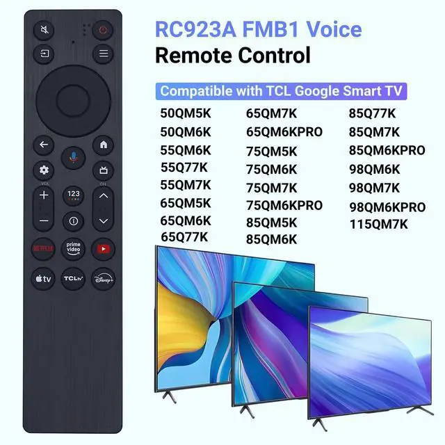 Alt view image 4 of 6 - New RC923A FMB1 Voice Remote Replacement for TCL QLED Mini LED 4K UHD Google Smart TV G0401-000267, Compatible with QM5K QM6K QM7K Q77K Series
