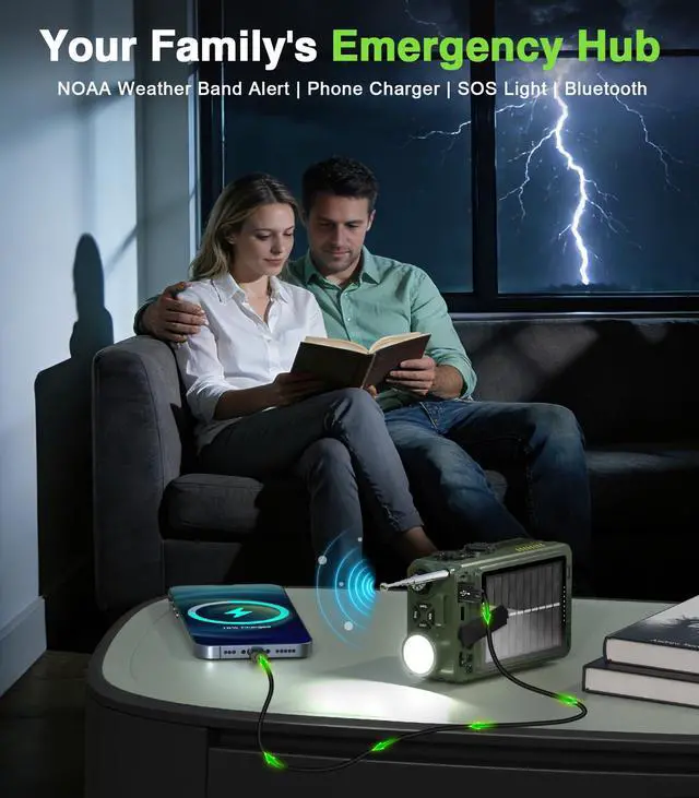 Alt view image 2 of 7 - Portable Emergency Shortwave Radios, AM FM NOAA Weather Radio | 14800mWh Rechargeable with Bluetooth 5.4, Crank/Solar/USB Charging, USB/TF Playback, Charger Pack/SOS/Flashlight for Outdoor