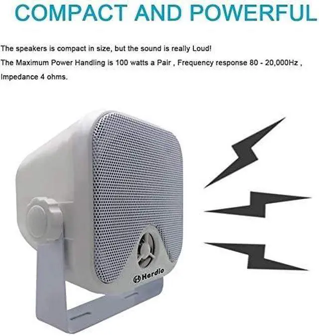 Alt view image 3 of 3 - 4" Heavy Duty Waterproof Boat Marine Box Outdoor Speakers Surface Mounted for Skid Steer ATV UTV RZR Golf Cart (White)