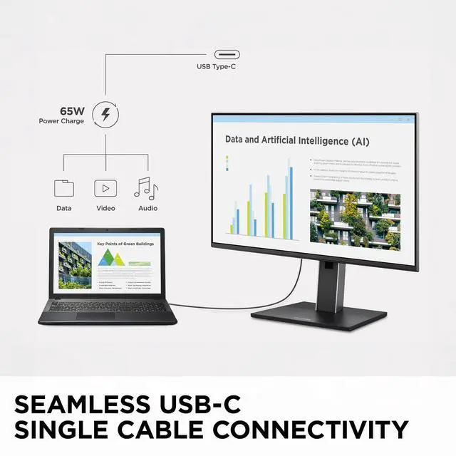 Alt view image 2 of 6 - VG2752-2K 27 Inch 1440p Monitor, IPS Display with 100Hz for Smooth Home and Office Productivity, Full Ergonomic Adjustability, 5-Port USB Hub, 65W USB-C, HDMI, and DisplayPort Inputs