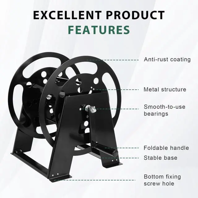 Alt view image 5 of 6 - RV Extension Cord Storage Reel, Mountable Metal Reel Frame | Holds Up To 200 Feet Of 15A (12/3 AWG), Power Cord Reel with Durable Bearings Foldable Handle