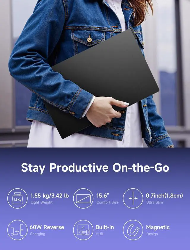 Alt view image 7 of 7 - FlipGo Lite 15.6" Portable Dual Stacked Monitor, 1080P FHD IPS | One-cable triple-monitor setup with magnetic design and built-in hub; no driver required for Windows and Linux laptops