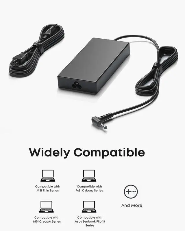 Alt view image 6 of 6 - 120W Charger Fit for MSI Thin 15 A15 GF63 Cyborg 15 A17-120P2A | Replace ADP-120VH D, 20V 6A AC Adapter, 4.5x3.0mm, for Creator M14 15, GV15 Thin, MS-16j4 MS-16j5 MS-16r5 MS-16r6 MS-16r7