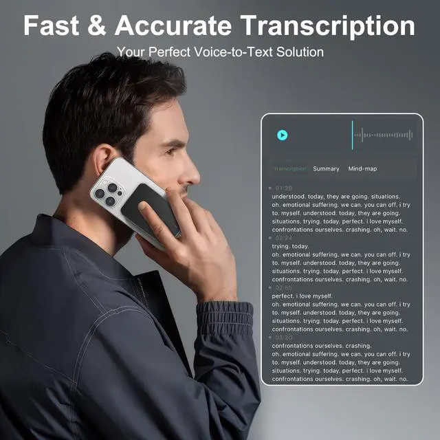 Alt view image 2 of 7 - AI Voice Recorder with Transcribe,Mind Mapping,AI Summary,Ask AI | Voice Recorder with App Support 113 Languages,Ultra-Slim Audio Recorder for Lectures,Phone Calls,Meetings,Interviews Etc