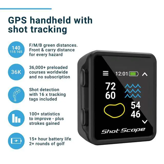 Alt view image 2 of 7 - Shot Scope H4 GPS Handheld with Shot Tracking - F/M/B Green and Hazard Distances - 36,000+ pre-Loaded Courses - 100+ Statistics Including Strokes Gained - No subscriptions