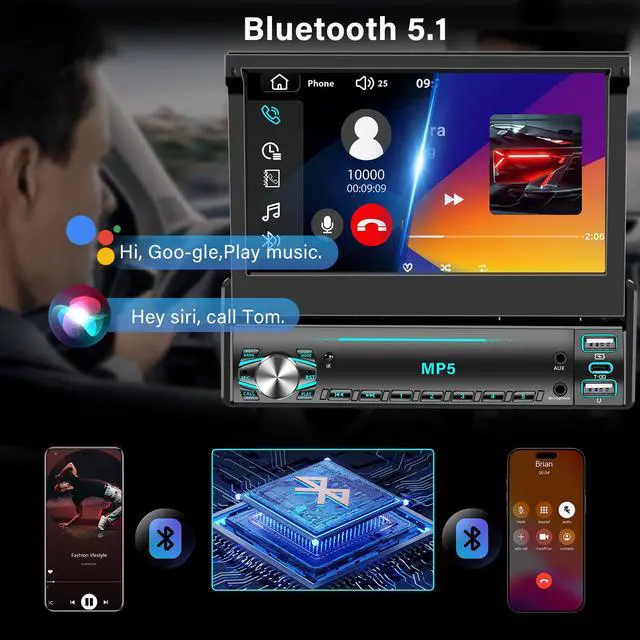 Alt view image 4 of 7 - Single DIN Touchscreen Radio, Flip Up Screen Car Stereo with Bluetooth, Flip Out Single DIN Radio Supports MirrorLink, FM Radio, EQ, 1080P, USB, Aux-in HD Backup Camera & SWC for Car Audio Upgrade