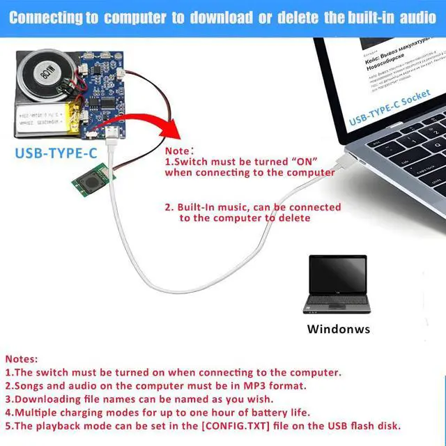 Alt view image 2 of 7 - Module - 16MB Push Button Activated Sound Module with Speaker, Type-C Cable, and Easy Recording Capability16 Minutes for Personalized Greetings, DIY Projects, and Holiday Crafts (Blue-2Pack)