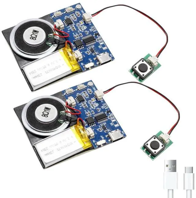 Main image of Module - 16MB Push Button Activated Sound Module with Speaker, Type-C Cable, and Easy Recording Capability16 Minutes for Personalized Greetings, DIY Projects, and Holiday Crafts (Blue-2Pack)