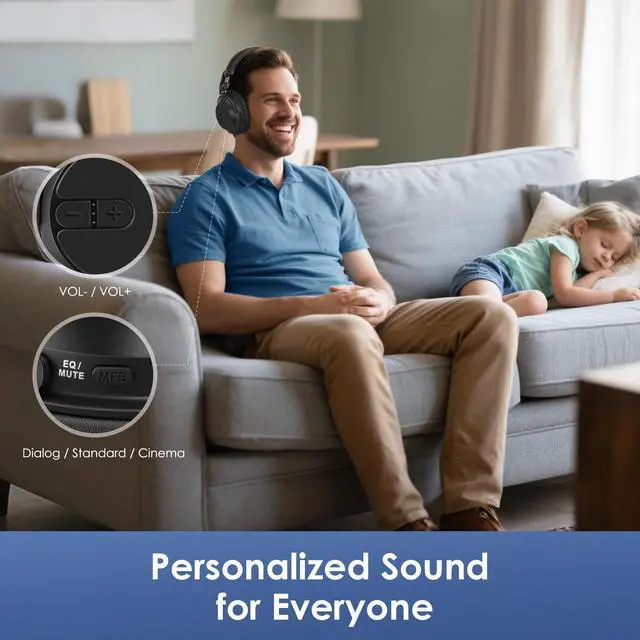 Alt view image 4 of 7 - Bluetooth Wireless Headphones for TV Group Listening Clear Sound | 1 Transmitter 4 Rechargeable Headsets, Separate Volume Control & 3 EQ for Each Use Set, for Parties, Silent Discos, Church