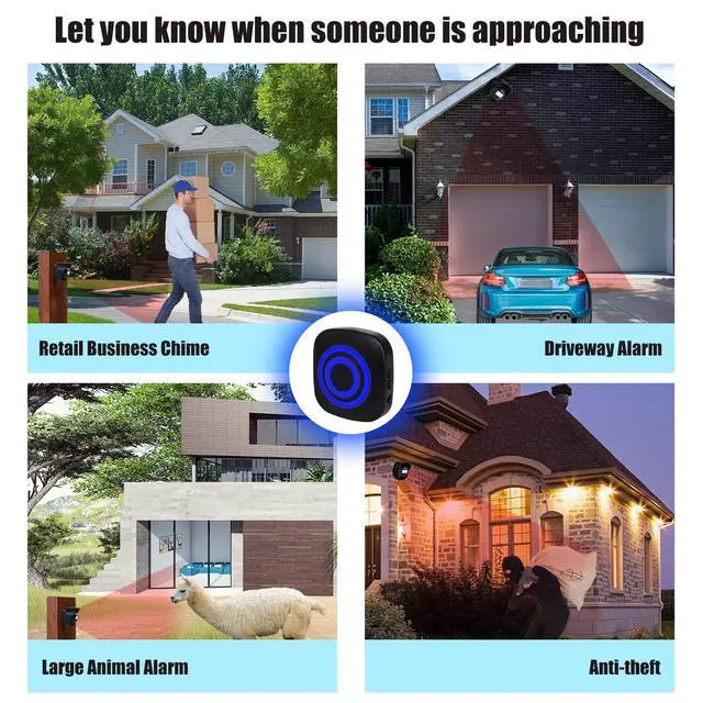 Alt view image 6 of 7 - 328ft Range Wireless Driveway Alarm Outside Weather Resistant Motion Sensor Alarm Security Alert-Protect Outdoor/Indoor Property-2 Receiver and 3 PIR Motion Detector-38 Chimes
