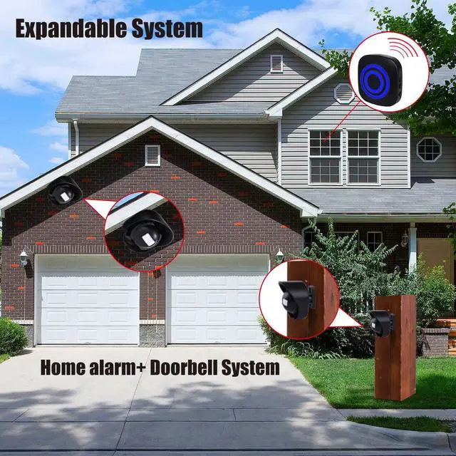 Alt view image 7 of 7 - 328ft Range Wireless Driveway Alarm Outside Weather Resistant Motion Sensor Alarm Security Alert-Protect Outdoor/Indoor Property-2 Receiver and 3 PIR Motion Detector-38 Chimes