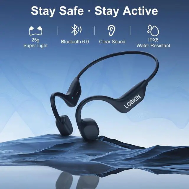 Alt view image 2 of 7 - Bone Conduction Headphones Bluetooth 6.0 with Mic, IPX6 Waterproof | Open Ear Headphones 10H Playtime, Sweat Resistant, 24g Lightweight Sports Earbuds for Running Cycling Hiking (Black)
