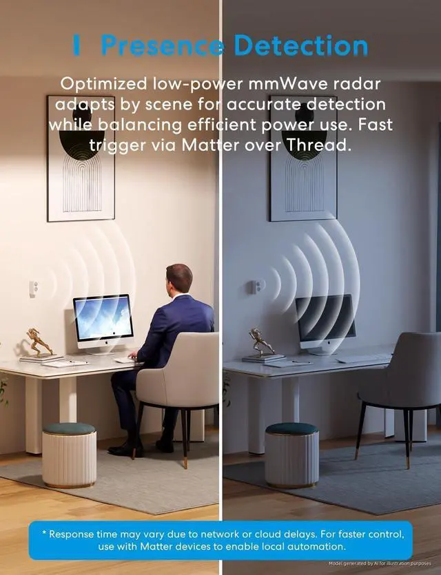 Alt view image 4 of 7 - Presence Sensor MS605, IP67 Battery-Powered, Matter Over Thread | Supports HomeKit, Alexa, Google, Home Assistant, AI Learning Smart Motion Sensor, 4-in-1 PIR & Light & mmWave Radar 1 Pack