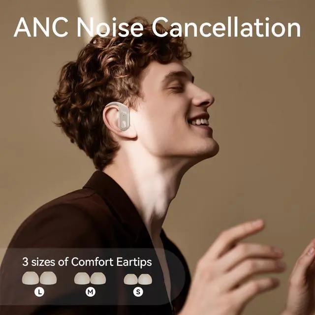 Alt view image 2 of 7 - Active Noise Cancelling Wireless Earbuds Bluetooth Headphones Ear Buds 96Hrs Playback Clear Call Waterproof Earphones with Ear Hook Microphones for Sport Running Off-White