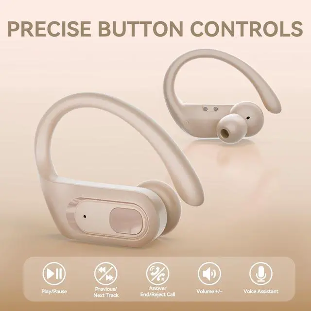 Alt view image 4 of 7 - Active Noise Cancelling Wireless Earbuds Bluetooth Headphones Ear Buds 96Hrs Playback Clear Call Waterproof Earphones with Ear Hook Microphones for Sport Running Off-White