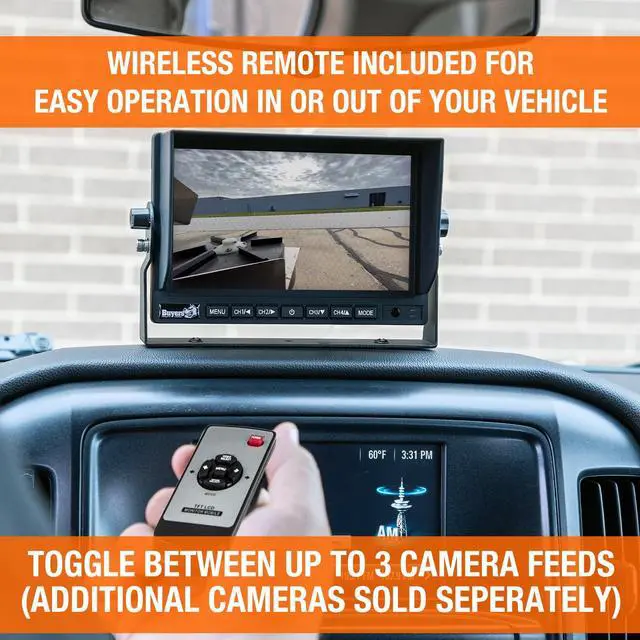 Alt view image 3 of 5 - 8883000 7 inch Backup Camera with Remote Control - 4 Pin | Rearview Vehicle Observation System with Night Vision Monitor Kit for Trucks, RVs, Trailers, Vans and More