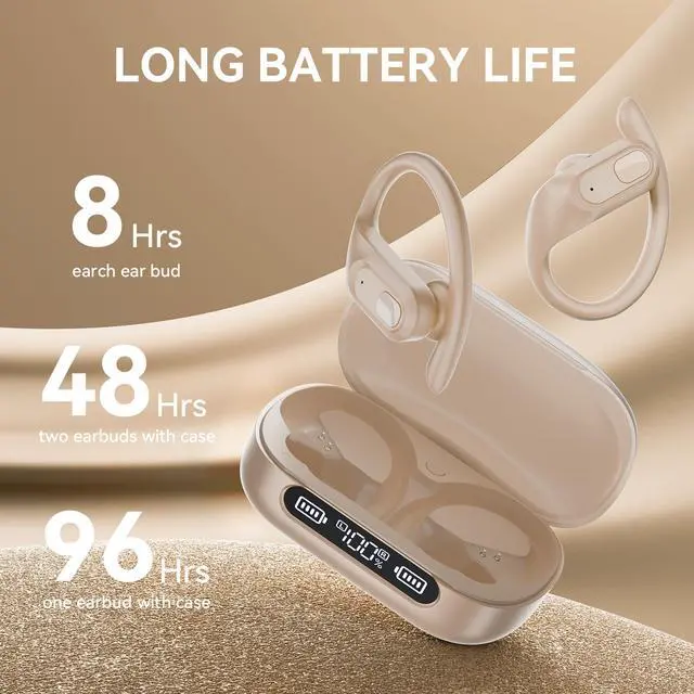 Alt view image 3 of 7 - Active Noise Cancelling Wireless Earbuds Bluetooth Headphones Ear Buds 96Hrs Playback Clear Call Waterproof Earphones with Ear Hook Microphones for Sport Running Off-White