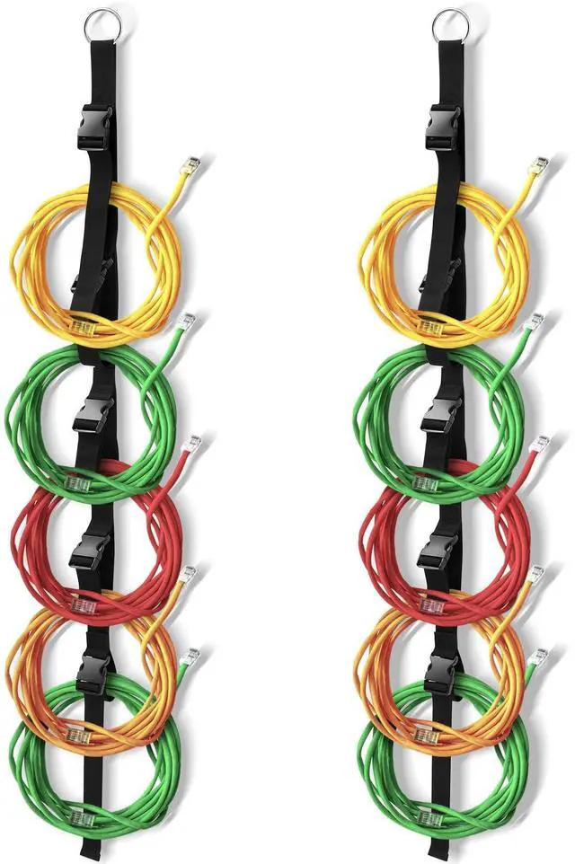 Main image of 2 Pcs Extension Cord Organizers and Storage Garage Extension Cord Holder with 5 Slots Organizer Black Cord Organizer Straps for Vertical Space Cable Hose Rope String Lights