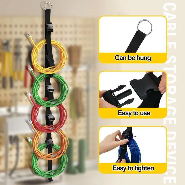 Alt view image 3 of 6 - 2 Pcs Extension Cord Organizers and Storage Garage Extension Cord Holder with 5 Slots Organizer Black Cord Organizer Straps for Vertical Space Cable Hose Rope String Lights