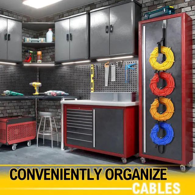 Alt view image 5 of 6 - 2 Pcs Extension Cord Organizers and Storage Garage Extension Cord Holder with 5 Slots Organizer Black Cord Organizer Straps for Vertical Space Cable Hose Rope String Lights