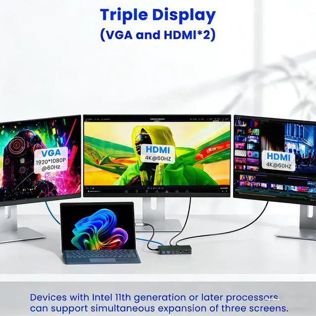 Alt view image 2 of 7 - New Surface Thunderbolt 4 Dock Dual HDMI+VGA Adapter 12 in 1 Surface Pro Docking Station for Surface Pro 12/11/10/9/8/X/7+/7,Surface Laptop 7/6/5/4/3,Surface Go 4/3/2/1,Surface Laptop Go/Surface Book