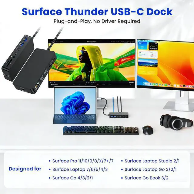 Alt view image 5 of 7 - New Surface Thunderbolt 4 Dock Dual HDMI+VGA Adapter 12 in 1 Surface Pro Docking Station for Surface Pro 12/11/10/9/8/X/7+/7,Surface Laptop 7/6/5/4/3,Surface Go 4/3/2/1,Surface Laptop Go/Surface Book