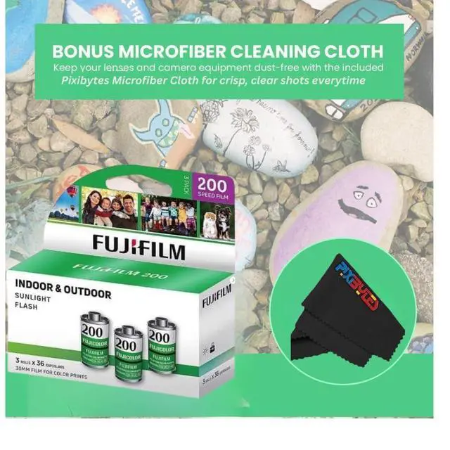Alt view image 4 of 7 - Fujicolor 200 ISO 35mm Color Film 3 Pack (36 Exposures Each) + PixiBytes Microfiber Cleaning Cloth Color Negative Film (200 Speed, 1 Pack (3 Rolls))