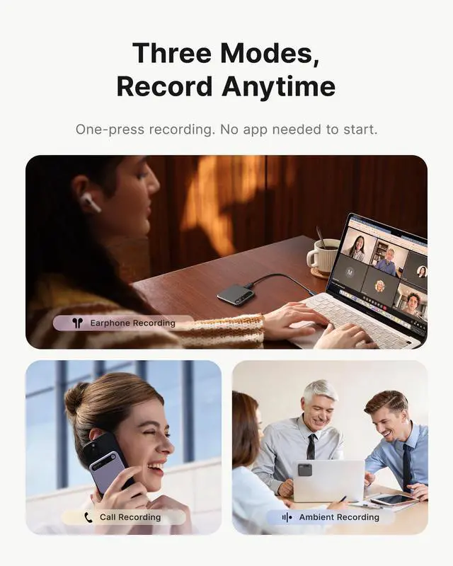 Alt view image 4 of 7 - Notra AI Voice Recorder for Meetings & Calls,Interviews & Teams, Black | Ai Note Taker with Transcription & Summary, 64GB Storage, Secure Cloud Sync, Supports 140+ Languages, MagSafe Compatible