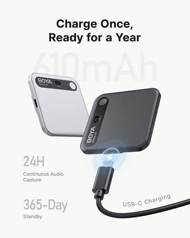 Alt view image 7 of 7 - Notra AI Voice Recorder for Meetings & Calls,Interviews & Teams, Black | Ai Note Taker with Transcription & Summary, 64GB Storage, Secure Cloud Sync, Supports 140+ Languages, MagSafe Compatible