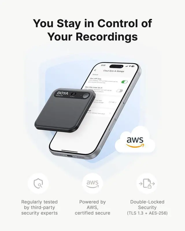 Alt view image 6 of 7 - Notra AI Voice Recorder for Meetings & Calls,Interviews & Teams, Black | Ai Note Taker with Transcription & Summary, 64GB Storage, Secure Cloud Sync, Supports 140+ Languages, MagSafe Compatible