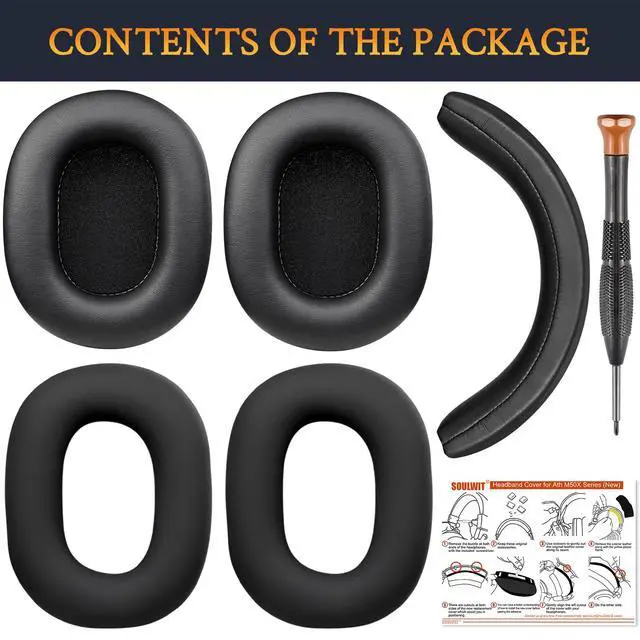 Alt view image 3 of 7 - Replacement Kit for ATH M50X - Black | (Ear Pads+Headband+Silicone Sweat Cover) for Audio Technica M50, M50X, M50XWH, M50XBT, M50XBT2, M50S/LE Headphones