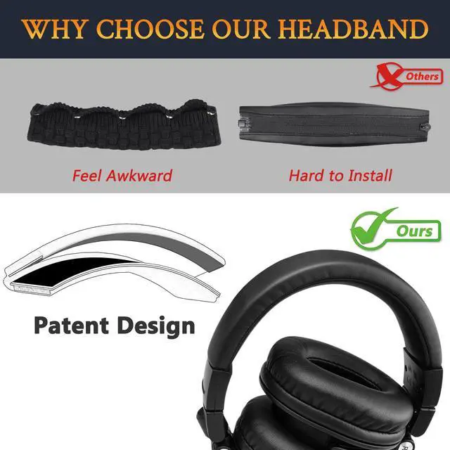 Alt view image 5 of 7 - Replacement Kit for ATH M50X - Black | (Ear Pads+Headband+Silicone Sweat Cover) for Audio Technica M50, M50X, M50XWH, M50XBT, M50XBT2, M50S/LE Headphones