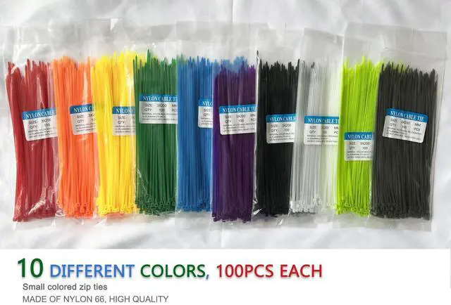 Alt view image 2 of 6 - 8 Inch 1000pcs Colored Zip Ties, 20lb Strength, Multi-Purpose Cable Ties