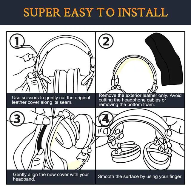 Alt view image 7 of 7 - Replacement Kit for ATH M50X - Black | (Ear Pads+Headband+Silicone Sweat Cover) for Audio Technica M50, M50X, M50XWH, M50XBT, M50XBT2, M50S/LE Headphones