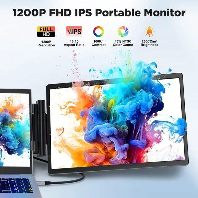 Alt view image 2 of 7 - Laptop Screen Extender, 14" 1200P FHD IPS Light & Portable Triple Monitor 16:10 for 13.3"-16" Laptops, USB-C & HDMI Plug & Play Monitor Extender with Metal Stand for Mac/Wins/Android/Chrome